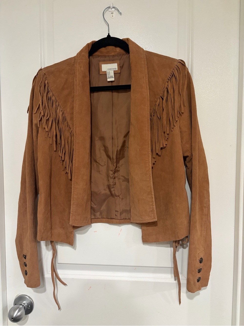 Forever 21 Brown Suede Fringe Open-Front Jacket